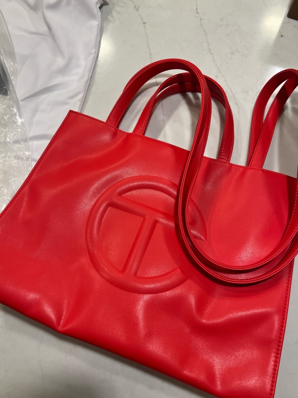 Telfar Red Embossed Logo Shopping Tote
